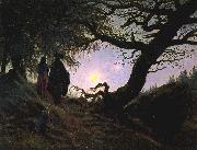 Caspar David Friedrich Man and Woman Contemplating the Moon oil